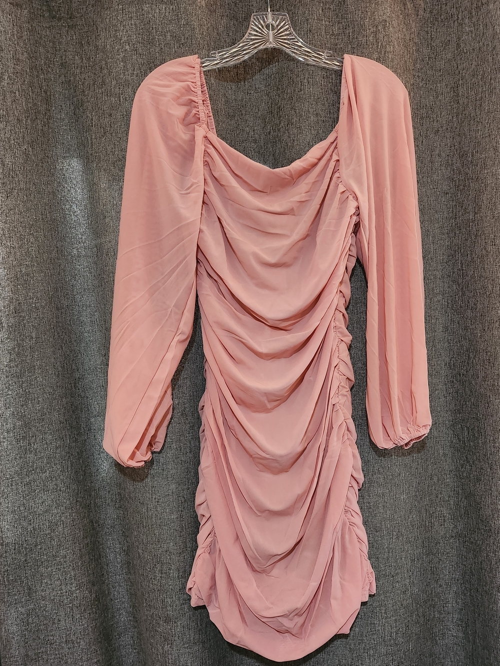 Pink Square-Neck Ruched Bodycon Dress - Picture 2 of 4